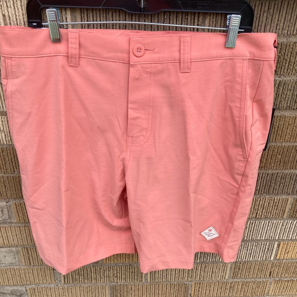 Travis Mathew Mens 34 Tech Chino Terra Cotta Golf Shorts Salmon 8" Inseam Coral